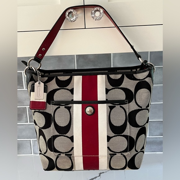 Coach Handbags - Coach Black and Red Signature Bag